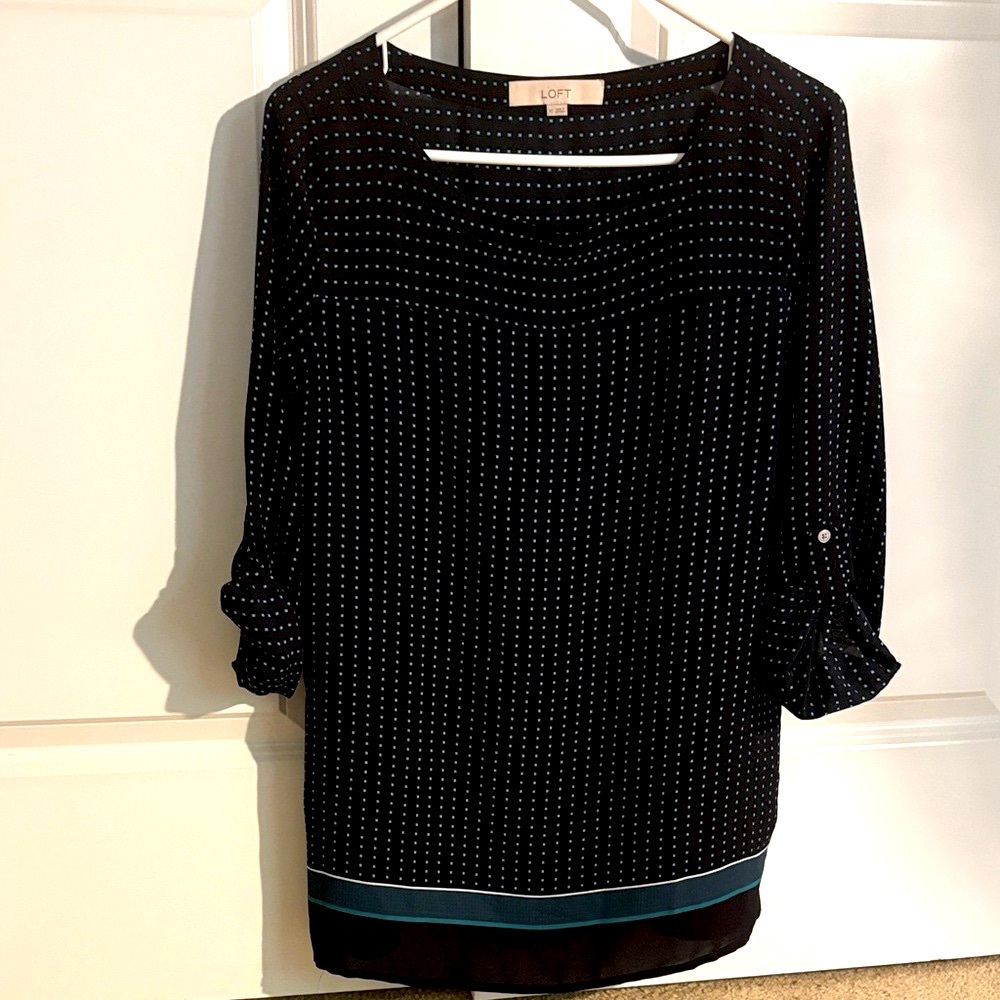Loft navy blue dot blouse xs